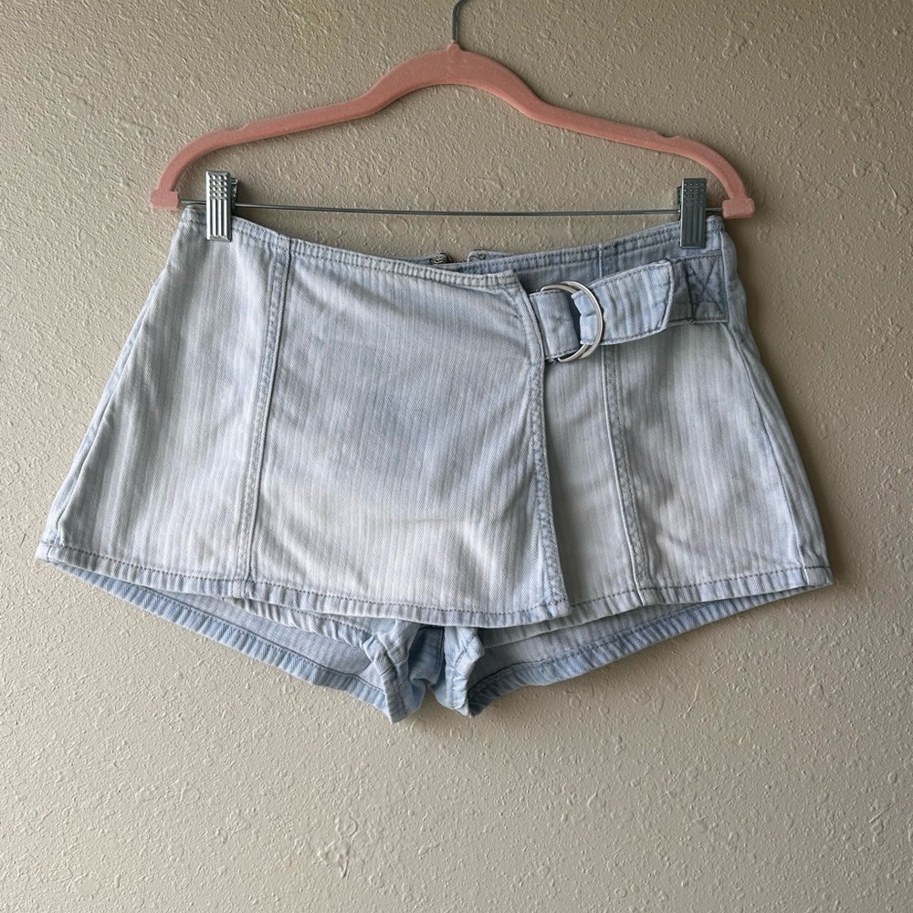 Free People Light Blue Denim Skort with Belt Detail